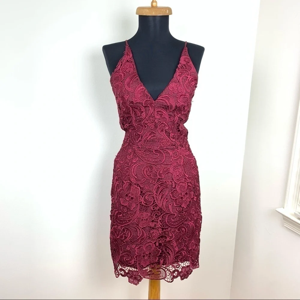 Dress The‎ Population Red Berry Lace Mini Dress S - Picture 2 of 16